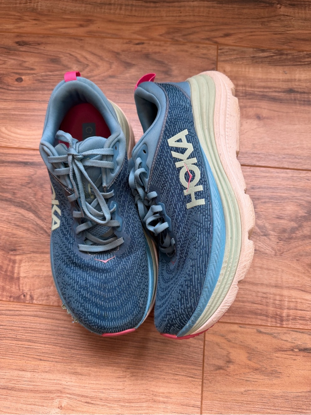 Hoka Women's Blue Running Shoes with Pink Accents